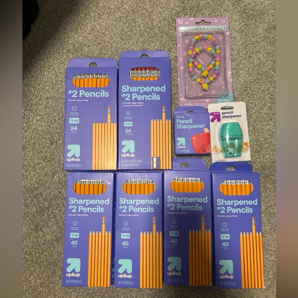 ✏️📚 School Supply Bundle – Pencils, Sharpeners & Fun Eraser Bracelet! 🎒✨